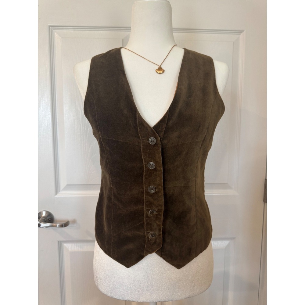 Fork Womens Brown Velour Velvet Button Up Vest Western Equestrian Boho S